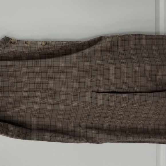 Hem & Thread Jumper Medium wide leg romper brown plaid side buttons - Picture 3 of 12